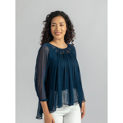 Torsha Blue Flary Sheer Top with Detached Inner