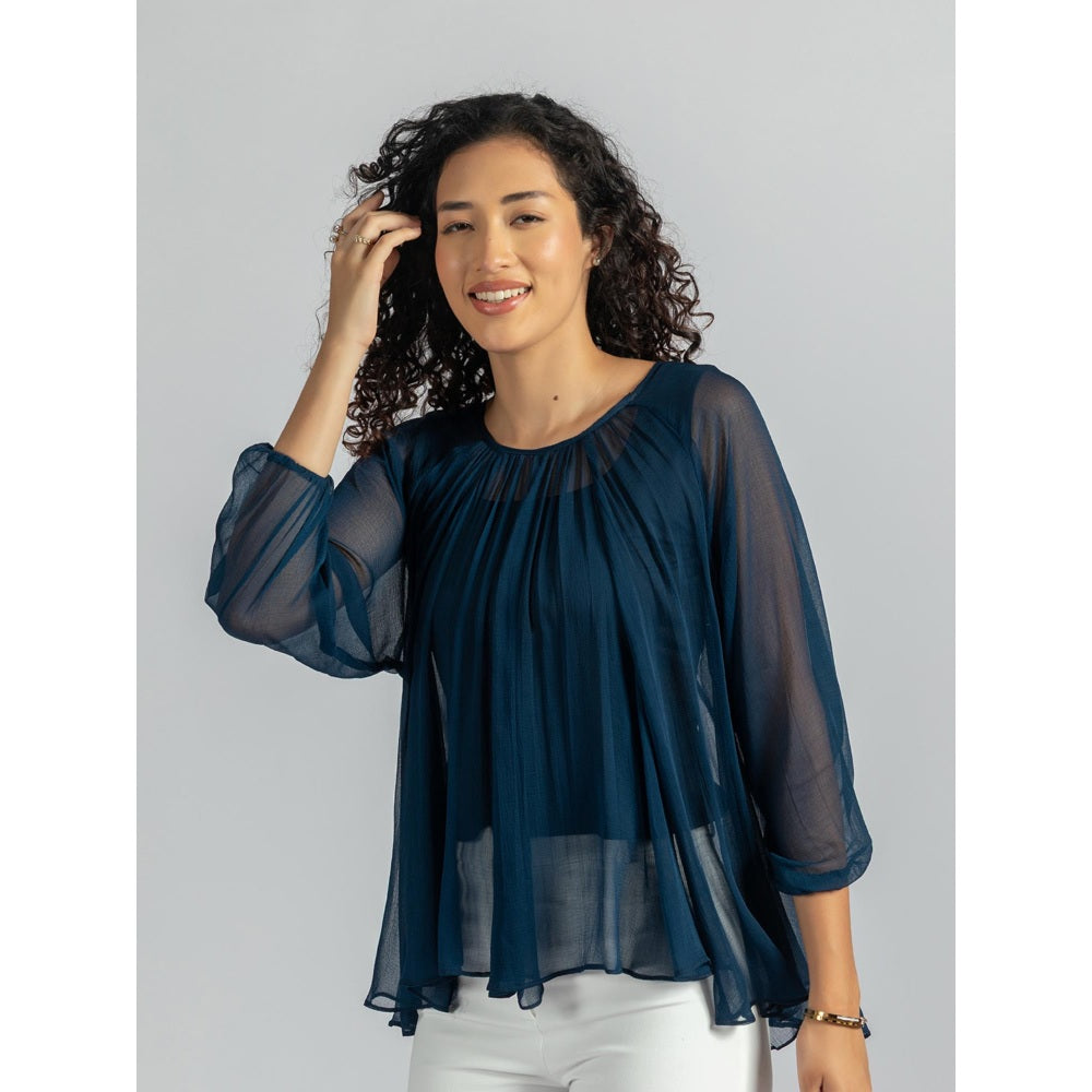 Torsha Blue Flary Sheer Top with Detached Inner