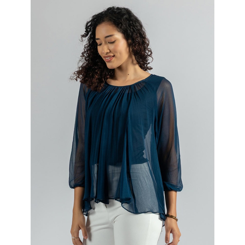 Torsha Blue Flary Sheer Top with Detached Inner