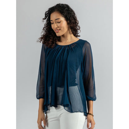 Torsha Blue Flary Sheer Top with Detached Inner