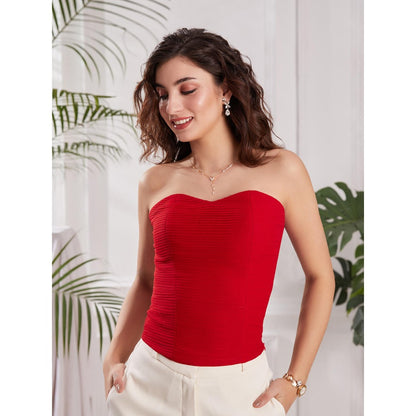 Torsha Pleated Guilty Red Corset Top