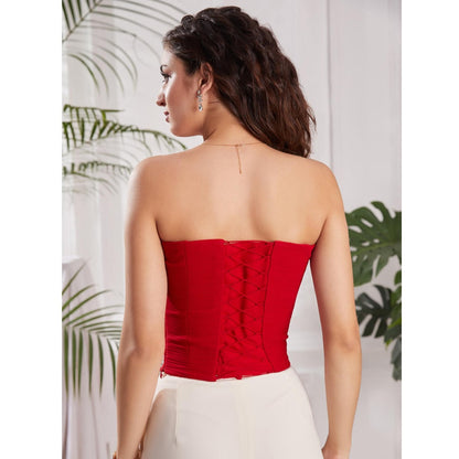 Torsha Pleated Guilty Red Corset Top