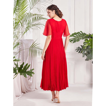 Torsha Red Georgette Alert Midi Dress for Women