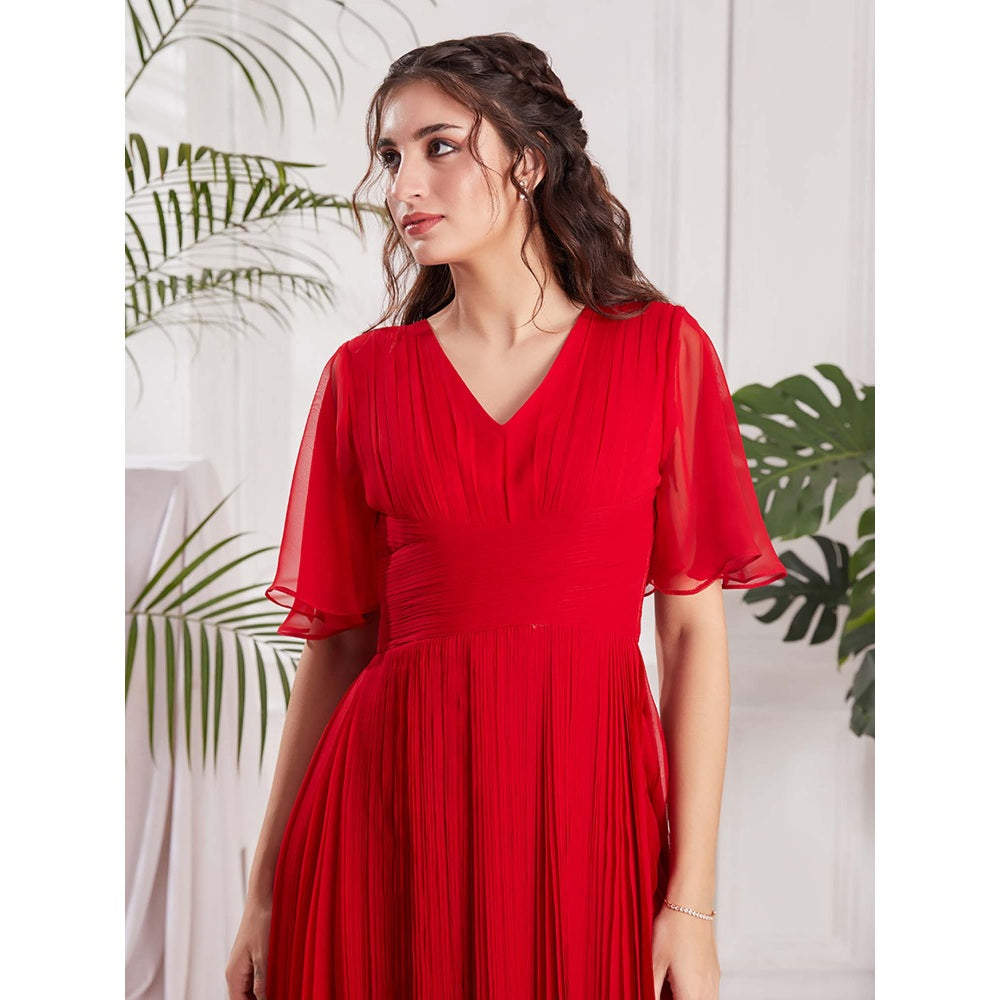 Torsha Red Georgette Alert Midi Dress for Women