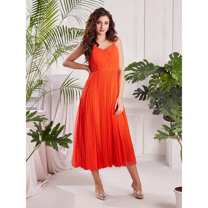 Torsha Orange Crush Midi Georgette Dress for Women