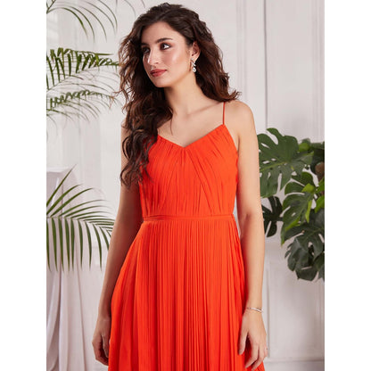 Torsha Orange Crush Midi Georgette Dress for Women