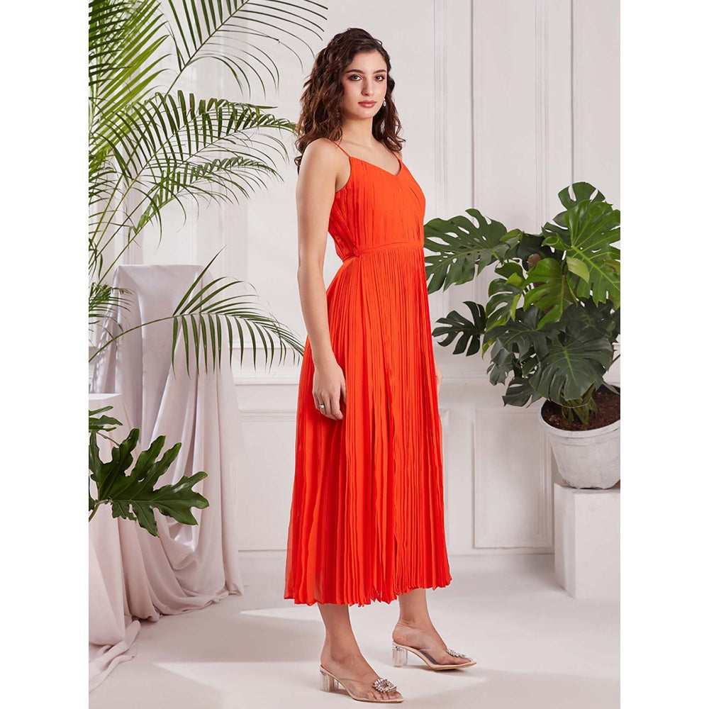 Torsha Orange Crush Midi Georgette Dress for Women
