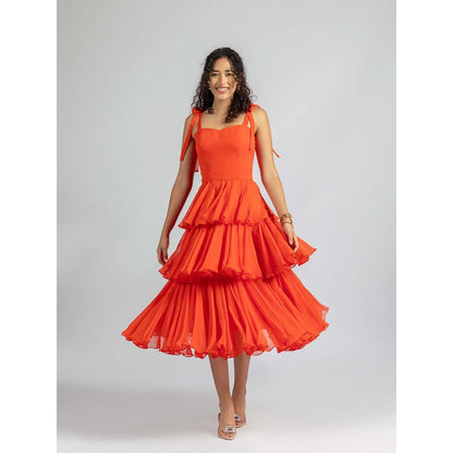 Torsha Orange Sunset Ruffle Muse Dress