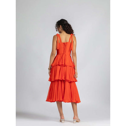 Torsha Orange Sunset Ruffle Muse Dress