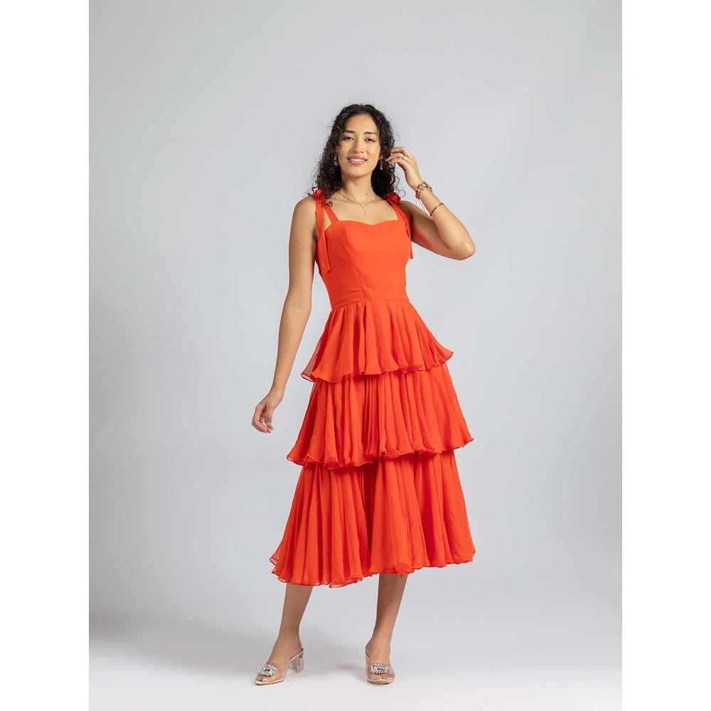 Torsha Orange Sunset Ruffle Muse Dress