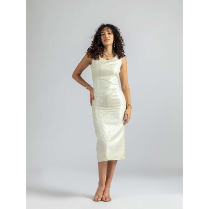 Torsha Ivory Satin Pearl Midi Dress