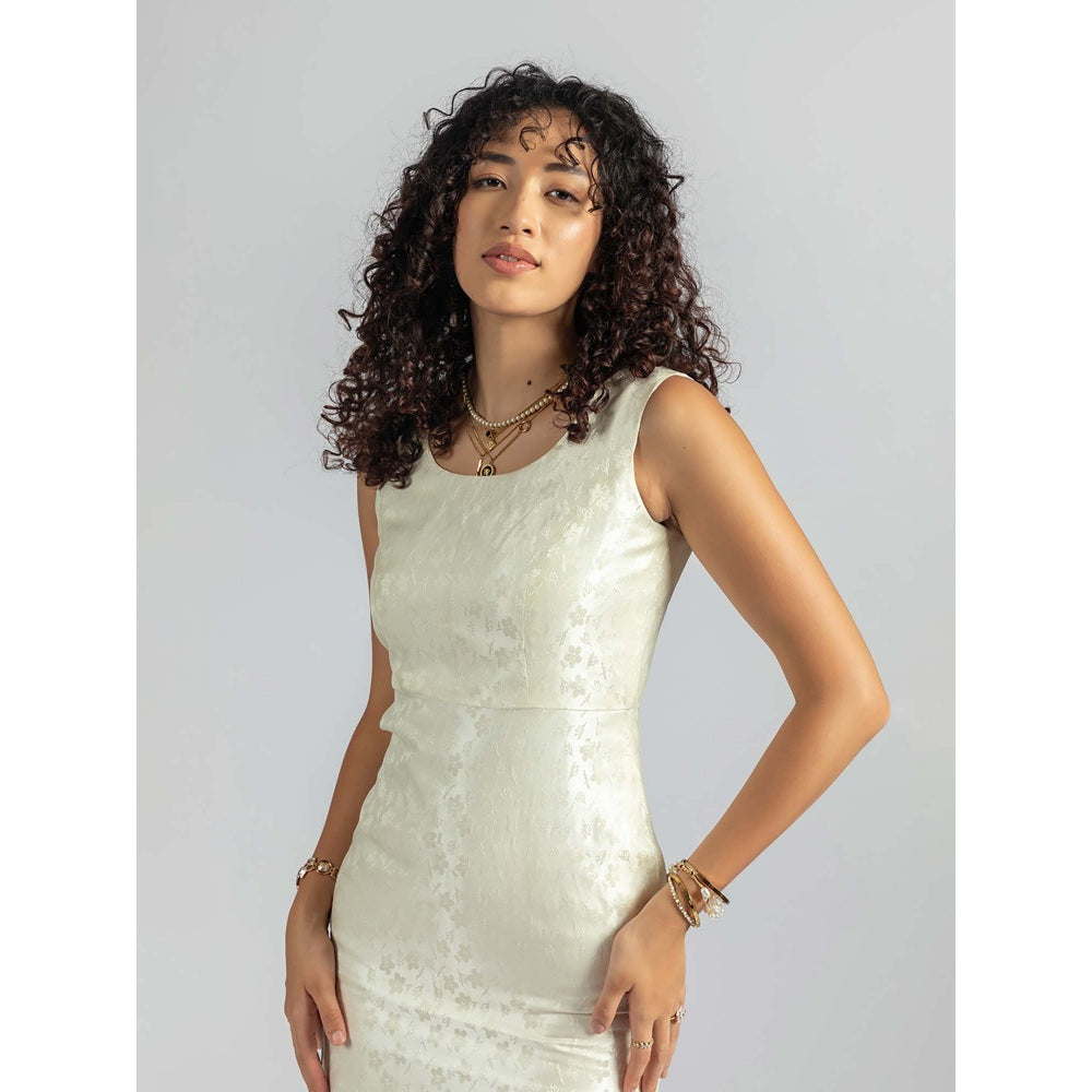 Torsha Ivory Satin Pearl Midi Dress