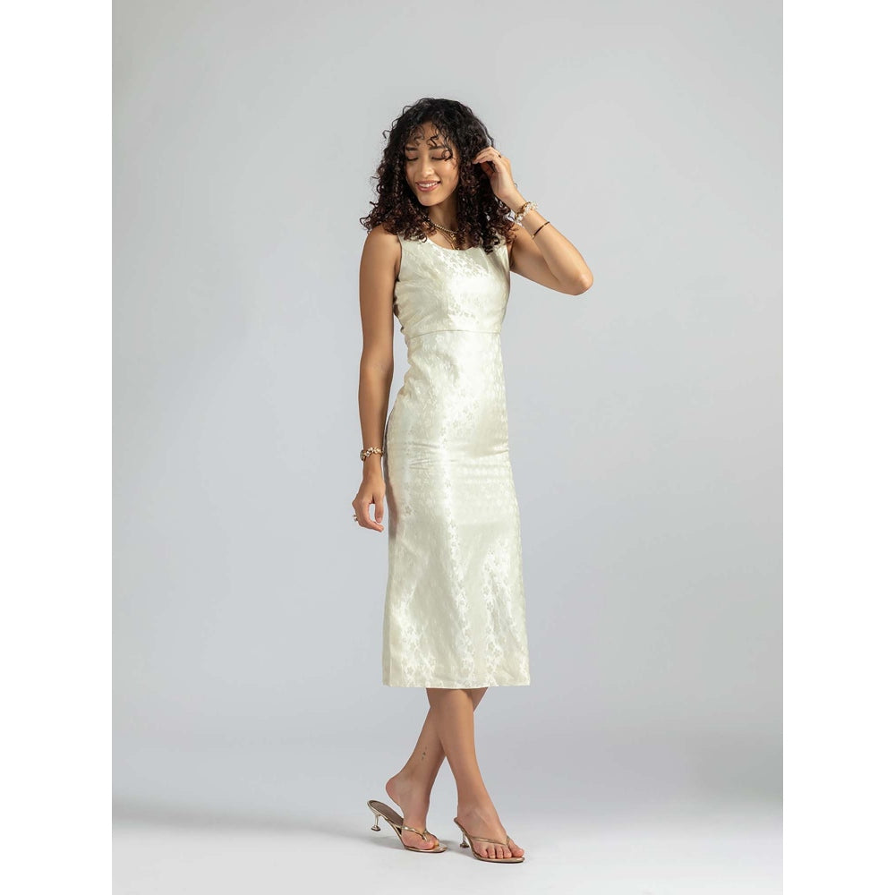 Torsha Ivory Satin Pearl Midi Dress