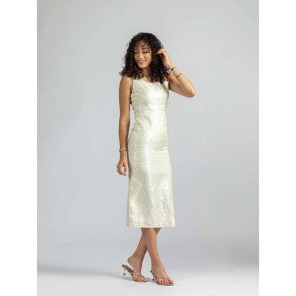 Torsha Ivory Satin Pearl Midi Dress