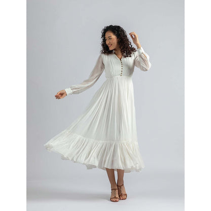 Torsha White Golden Bloom Dress