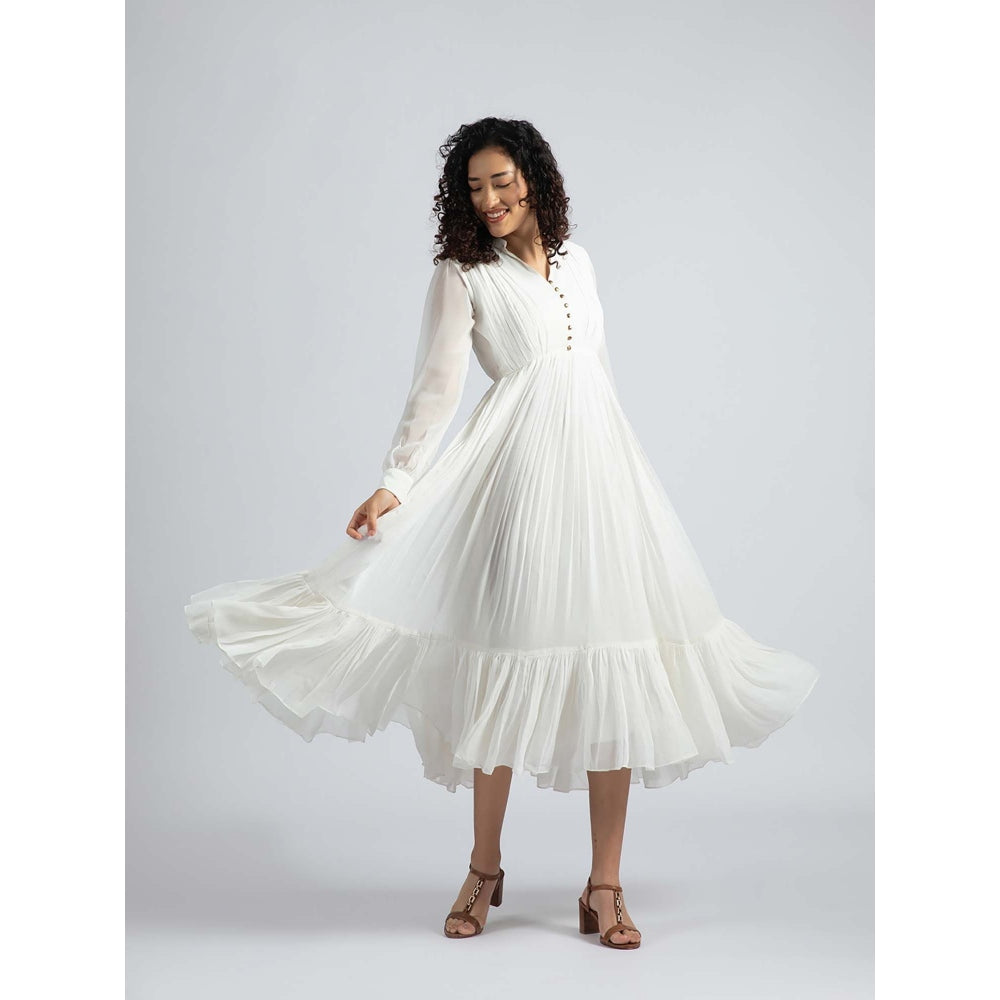 Torsha White Golden Bloom Dress