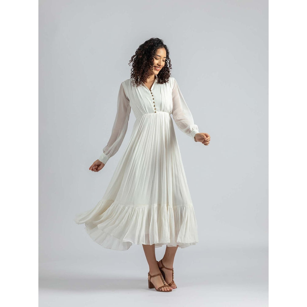 Torsha White Golden Bloom Dress