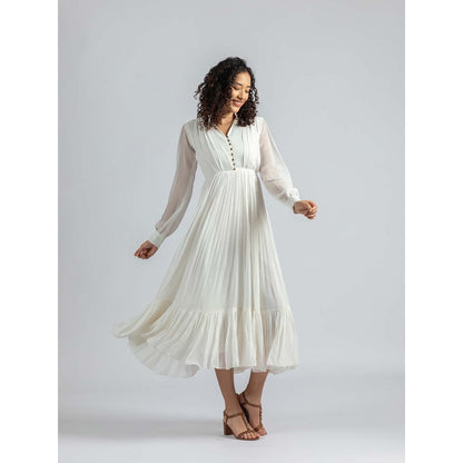 Torsha White Golden Bloom Dress