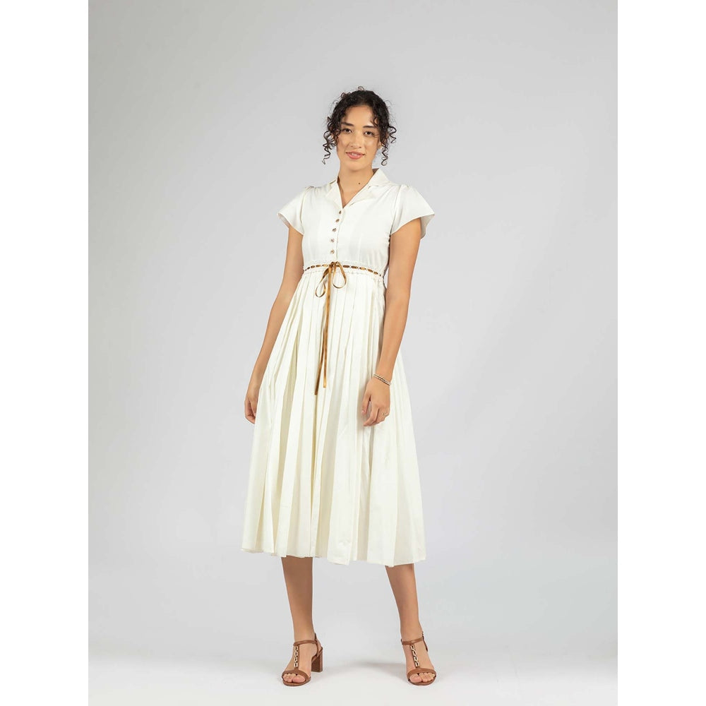 Torsha White Pearl Pleat Dress