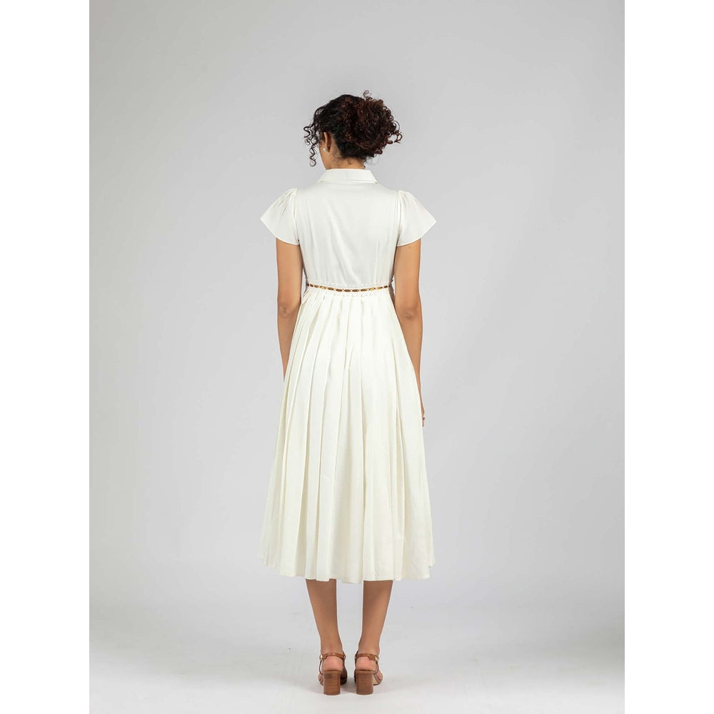 Torsha White Pearl Pleat Dress