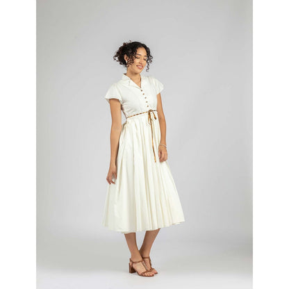 Torsha White Pearl Pleat Dress
