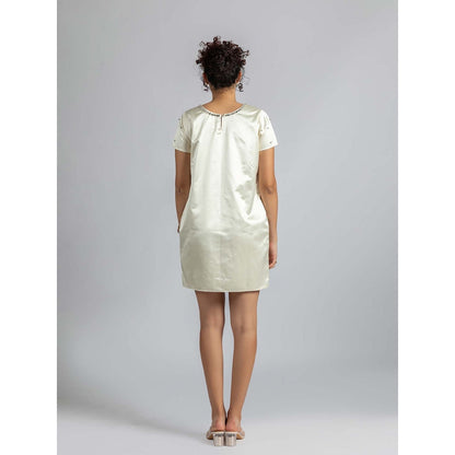 Torsha Off White Satin Pearl Mini Dress