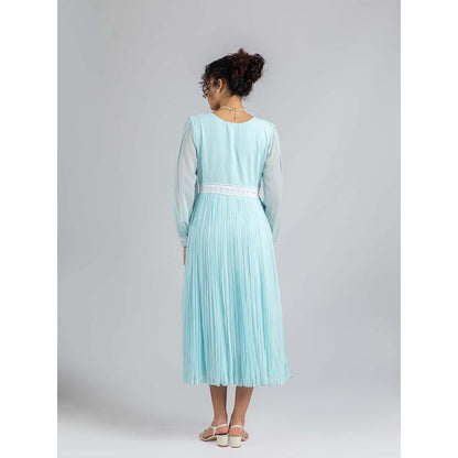 Torsha Sky Blue Lace Pleated Dress