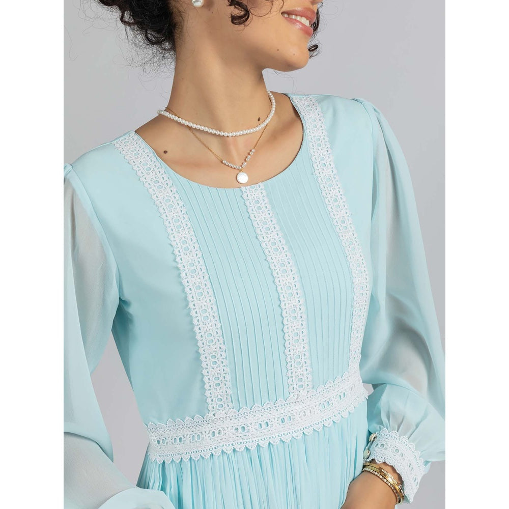 Torsha Sky Blue Lace Pleated Dress
