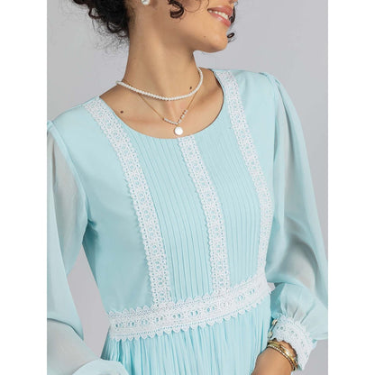 Torsha Sky Blue Lace Pleated Dress