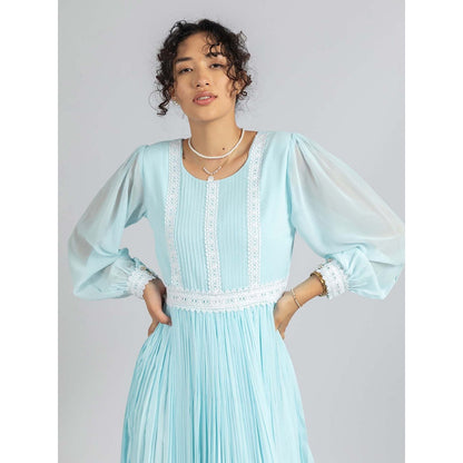 Torsha Sky Blue Lace Pleated Dress