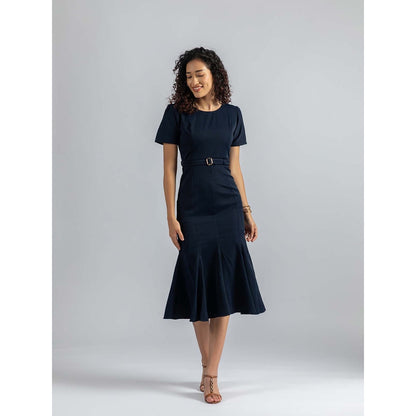 Torsha Blue Royal Flow Dress with Belt