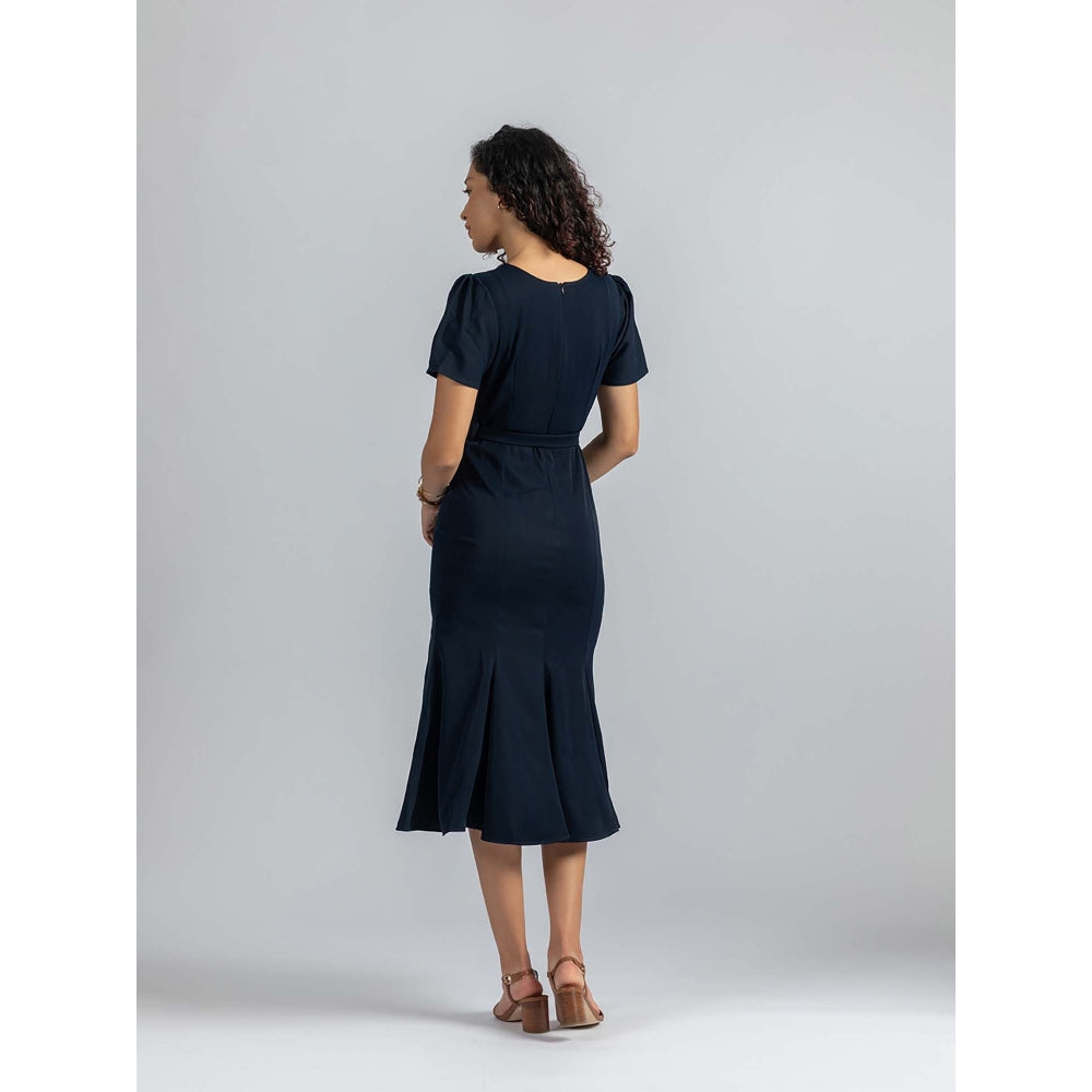 Torsha Blue Royal Flow Dress with Belt