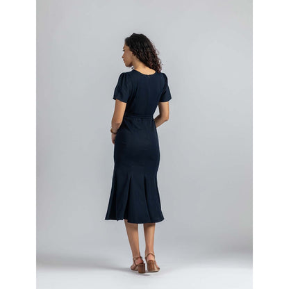 Torsha Blue Royal Flow Dress with Belt