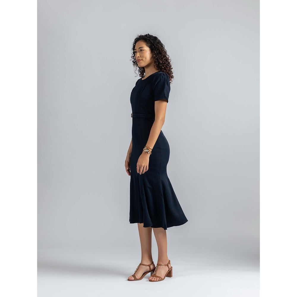 Torsha Blue Royal Flow Dress with Belt