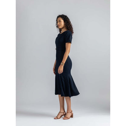 Torsha Blue Royal Flow Dress with Belt