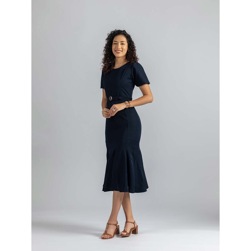 Torsha Blue Royal Flow Dress with Belt