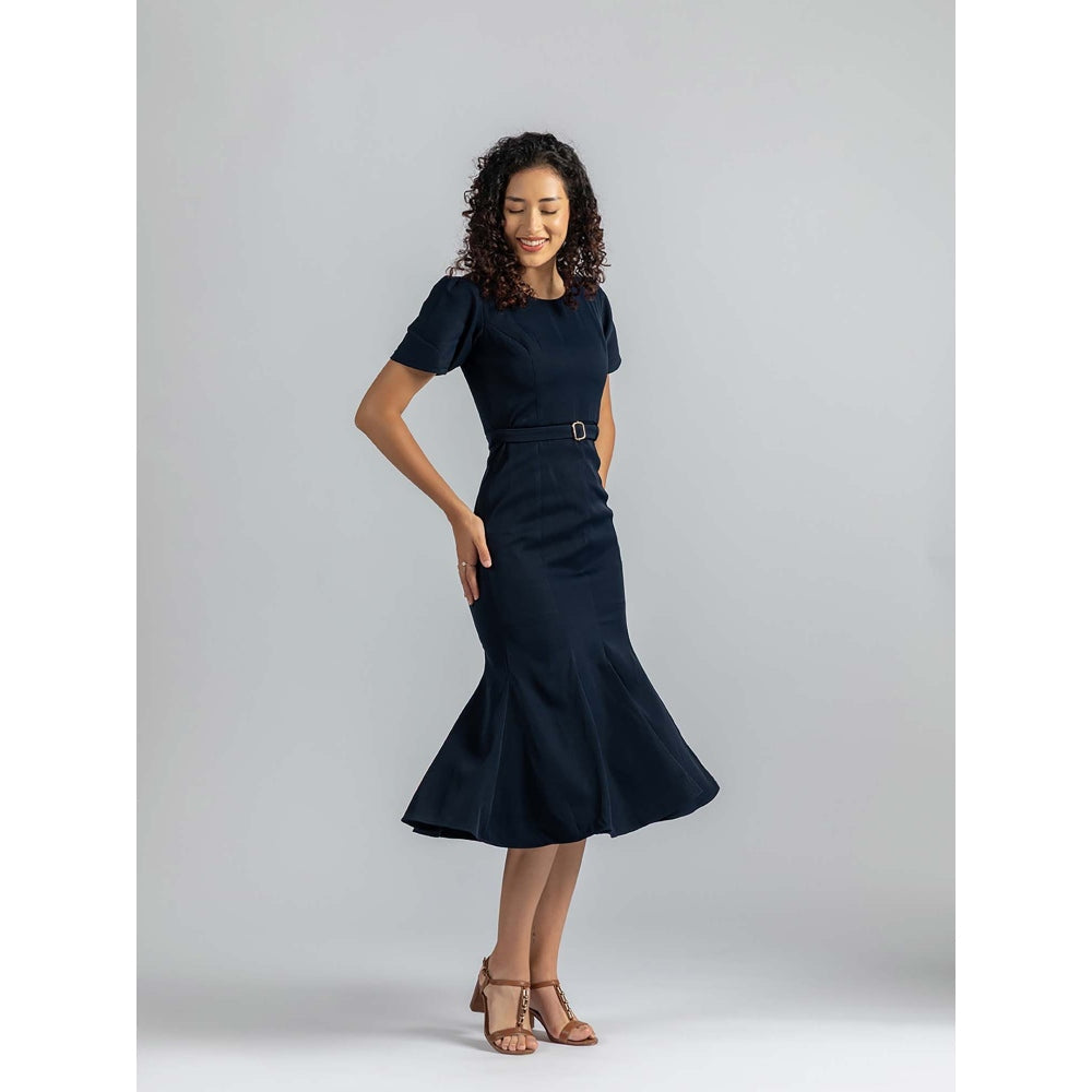 Torsha Blue Royal Flow Dress with Belt
