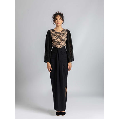 Torsha Black Lace and Drape Dress