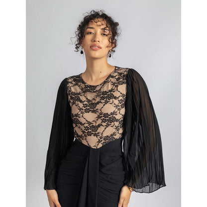 Torsha Black Lace and Drape Dress