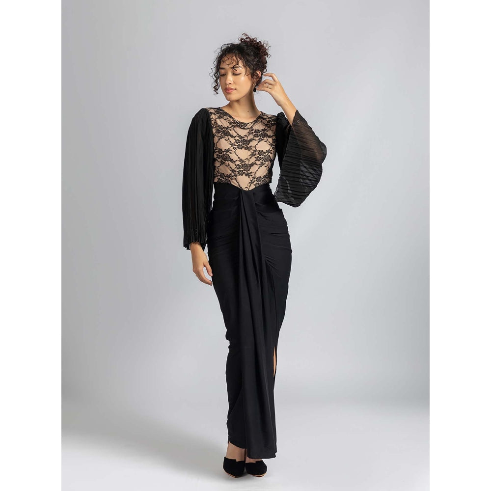 Torsha Black Lace and Drape Dress