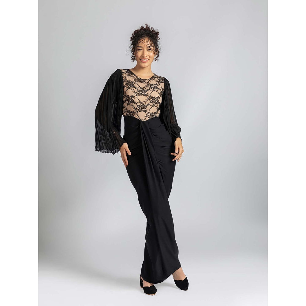 Torsha Black Lace and Drape Dress