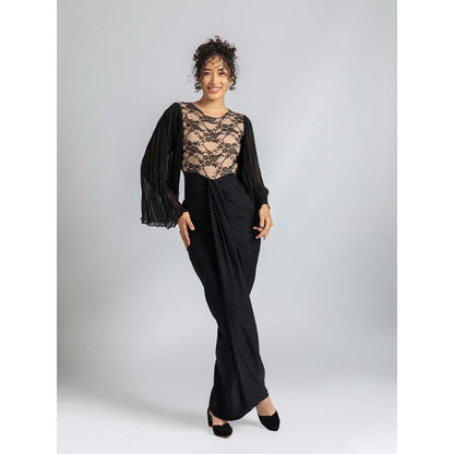 Torsha Black Lace and Drape Dress