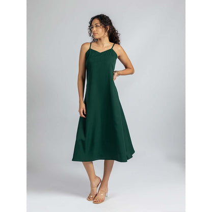 Torsha Green Bow and Flared Dress with Inner and Belt