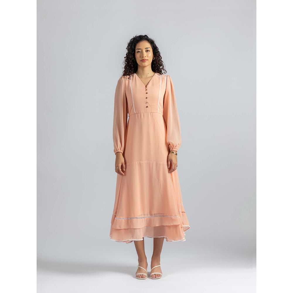 Torsha Peach Petal Flared Midi Dress
