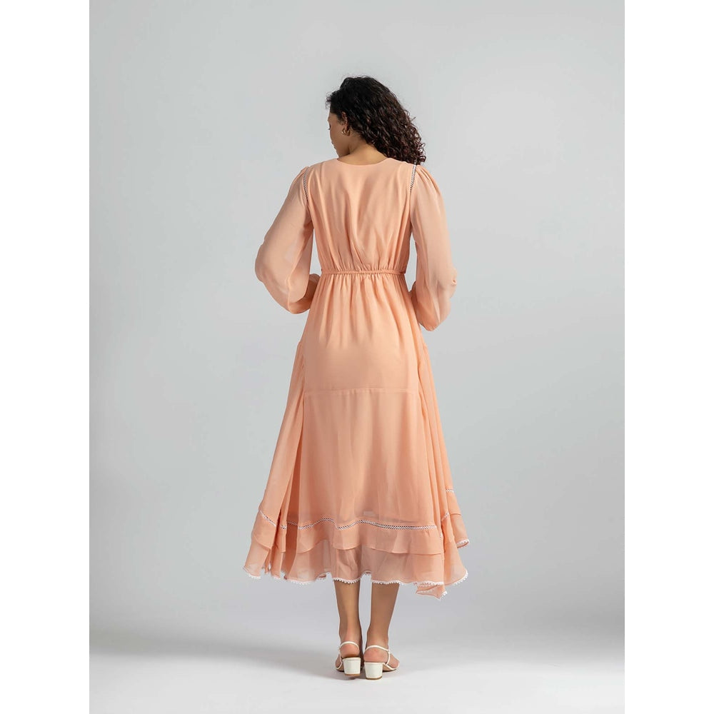 Torsha Peach Petal Flared Midi Dress