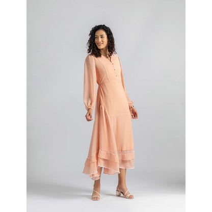 Torsha Peach Petal Flared Midi Dress