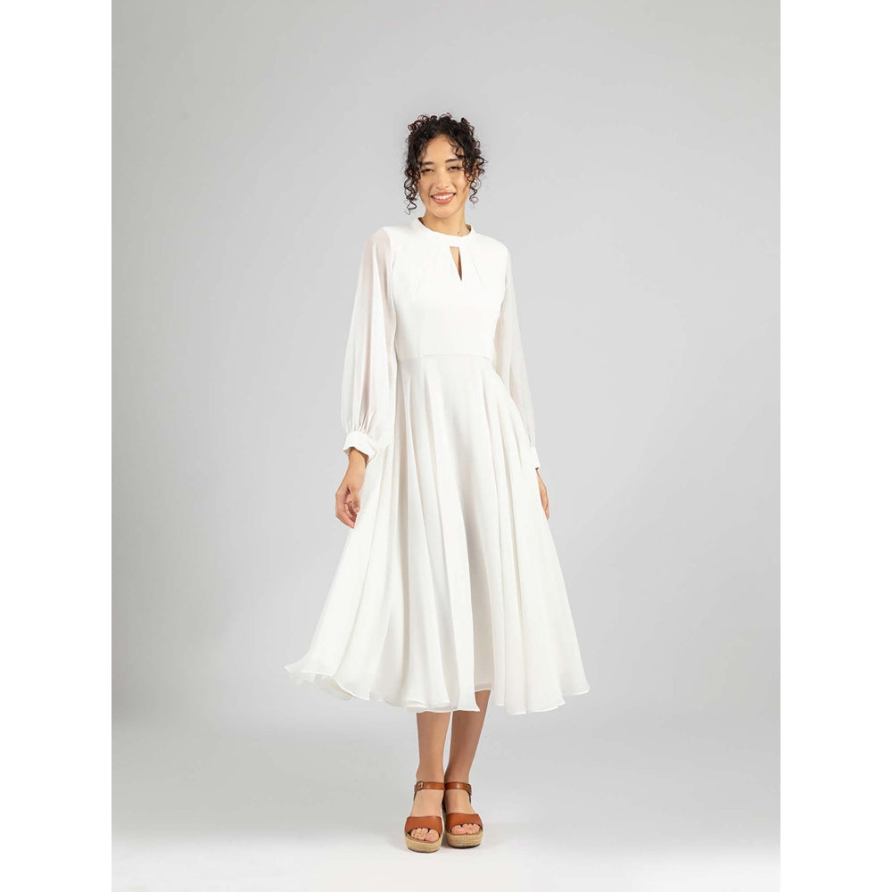 Torsha White Crystal Flared Dress