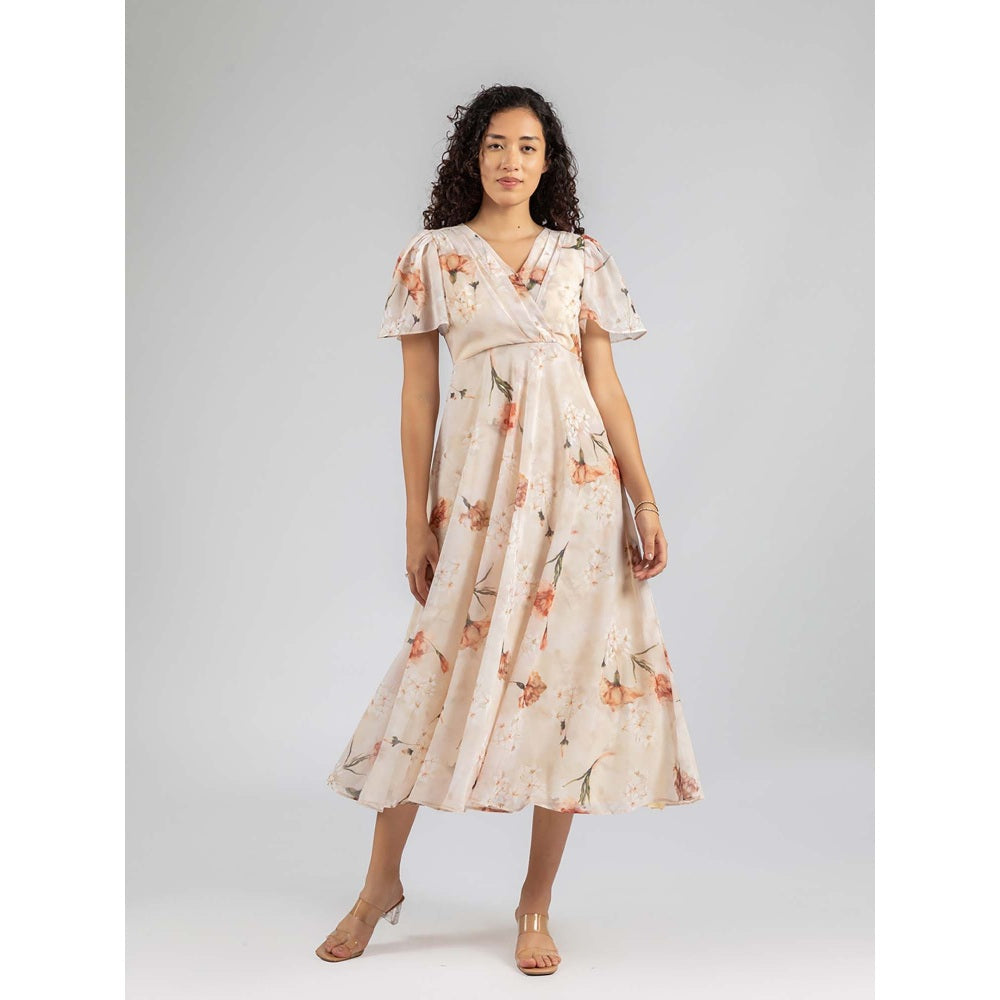 Torsha Beige Bloom Midi Dress