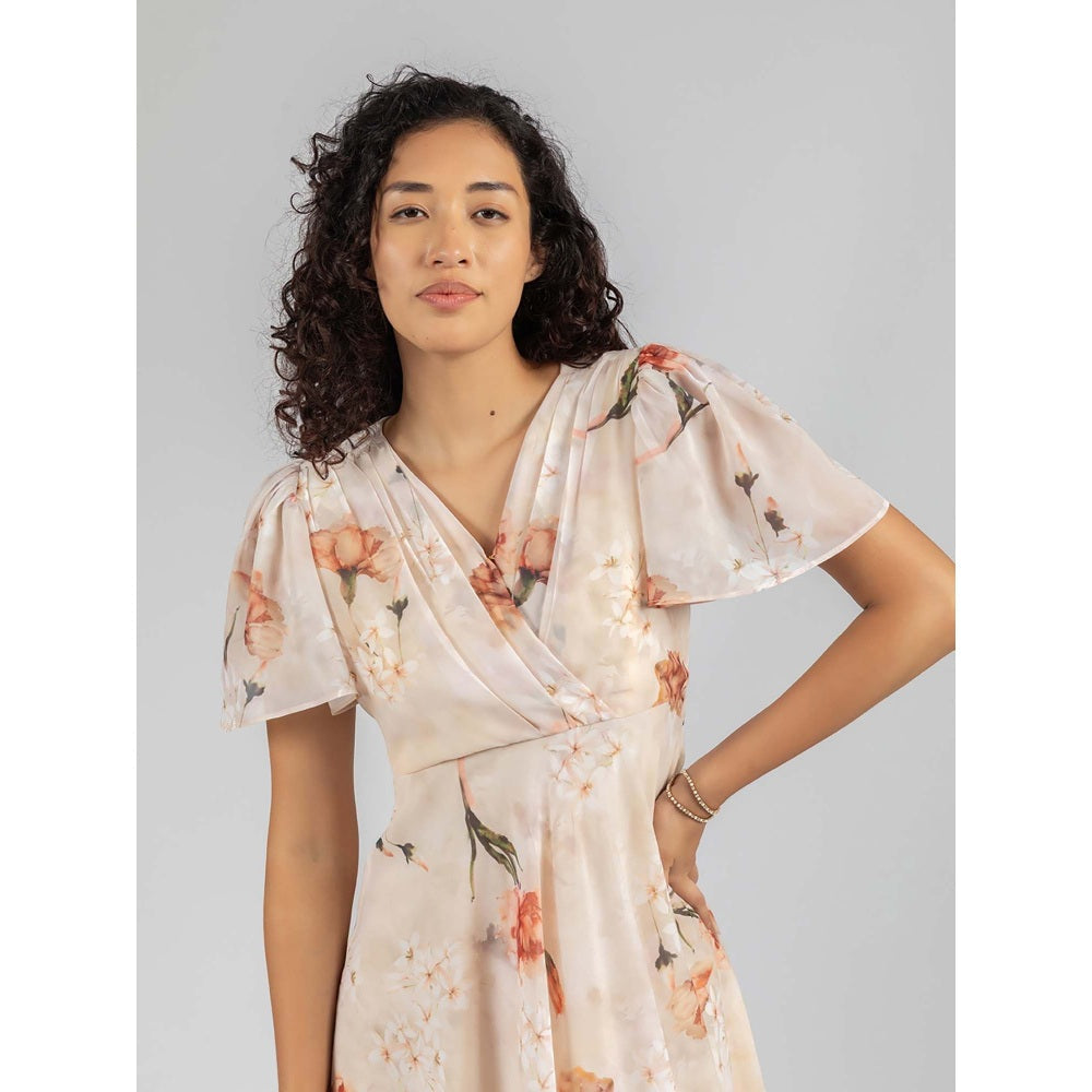 Torsha Beige Bloom Midi Dress