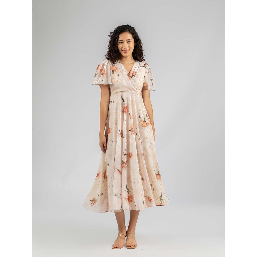 Torsha Beige Bloom Midi Dress